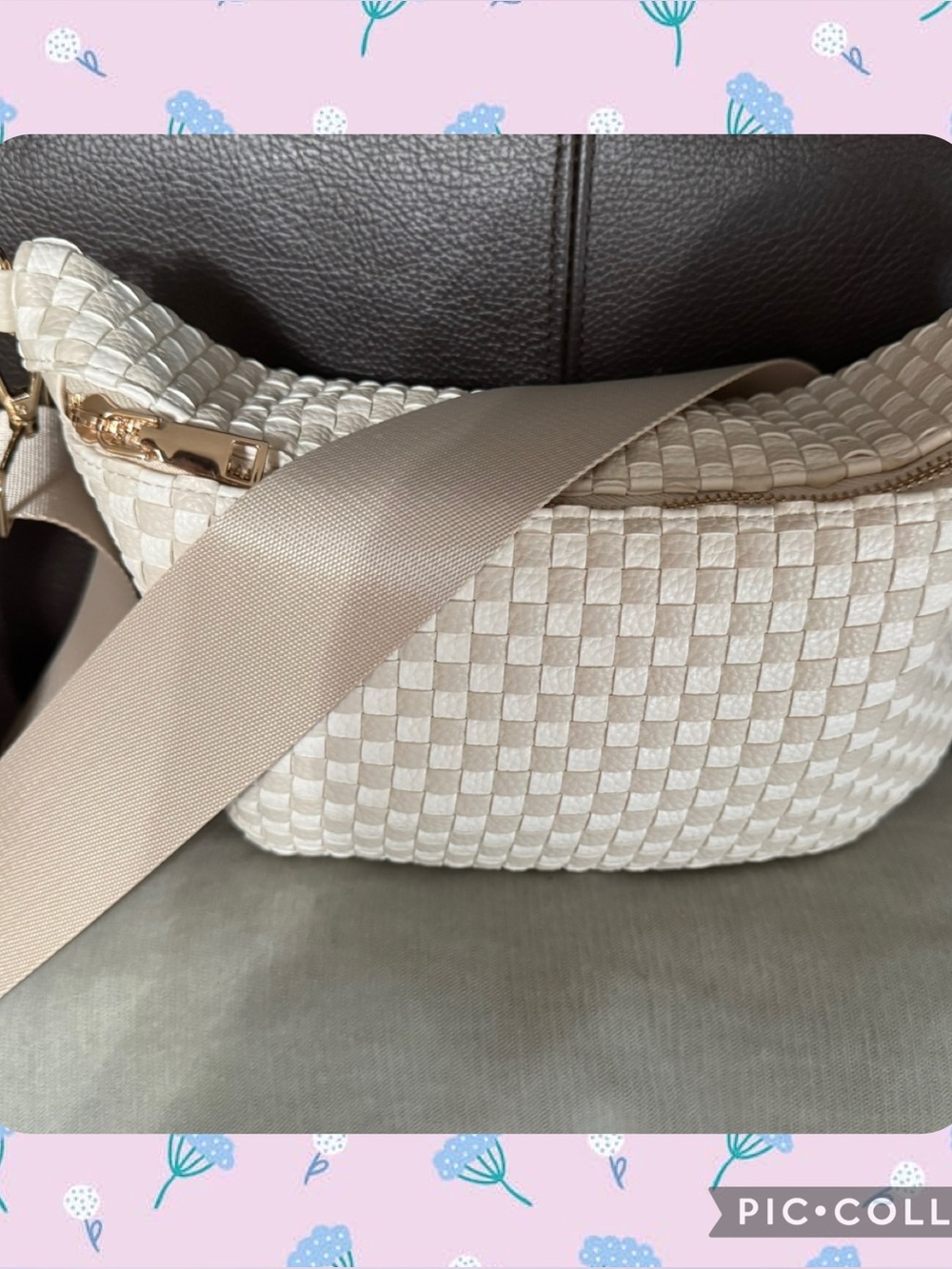 Woven Cream Shoulder Bag with Wide Strap